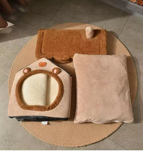 Winter warmes weiches Katzen bett und wasch bares braunes Haustier bett Faltbares Hundehütte mit Matte - Product Image 4