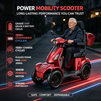 Scooter électrique 4 roues 1000W 25KM/H avec batterie amovible et design étanche pour personnes âgées - Stock UE