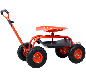 Chariot de jardin réglable à quatre roues, robuste, avec siège et plateau porte-outils, uniquement pour les États-Unis - Product Image 2