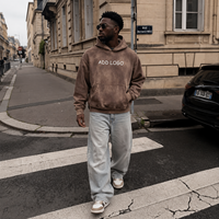Sweat à capuche en molleton 100 % coton de haute qualité, logo personnalisé, marron délavé, épaules tombantes, style streetwear, fabricant OEM ODM