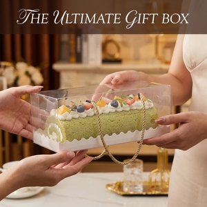 Boîtes à gâteaux en plastique avec poignée en corde dorée et plateaux à gâteaux, boîte à gâteau roulé, boîte à gâteau transparente pour l'emballage de pâtisseries, desserts, biscuits - Product Image 4