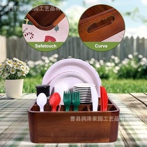 Wooden Multi Compartment Tableware <b>Storage</b> <b>Box</b> 10.5 In With Handle For <b>Kitchen</b> Drawer Organizer - Product Image 3