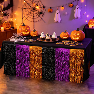 Halloween Party Table Skirt Decoration right <b>Light</b> Curved Knife <b>Curtain</b> Table Skirt Wave Color Table <b>Curtain</b> - Product Image 5