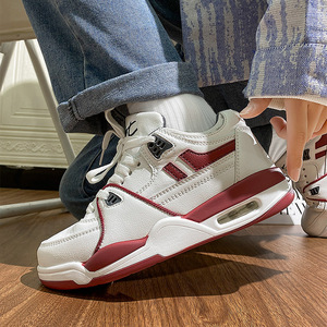 Chaussures décontractées pour hommes en cuir blanc et rouge, style rétro basketball, avec coussin d'air, pour la rue et le quotidien - Product Image 2