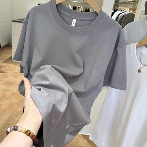 Camiseta de Manga Corta de Algodón Puro, Estilo Veraniego para Parejas, Cuello Redondo, Color Sólido, Transpirable - Product Image 5