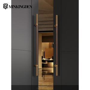 Poignée de porte d'entrée en cuir avec embout sculpté de précision pour hôtel de luxe, salle de banquet, quincaillerie de porte double vitrée à ouverture latérale - Product Image 3