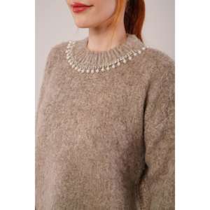 Suéter de visón suave al por mayor, color piedra, manga larga, informal para mujer, tejido antipilling - Product Image 3