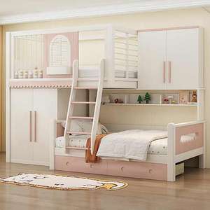 JS Multifuncional Cómoda Litera Superior Individual Casa de Árbol Tobogán de Madera Maciza para Niños Dormitorio Sala de Estar Hotel Princesa - Product Image 6