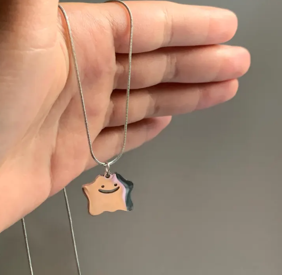 Ditto Stainless Steel Fun Necklace Cute Dainty Ghost Halloween Charm  Necklace Hot Selling Smiley Face Necklace