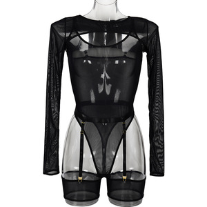 ZZYUP 6201MU Body in Pizzo Trasparente con Top Corto, Lingerie Romantica da Donna, Costume Erotico in Rete Trasparente con Reggicalze - Product Image 6