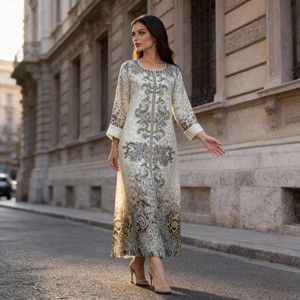 Robe Abaya Maxi de Luxe en Polyester Imprimé de Haute Qualité, Nouveau Style Élégant pour Femmes Musulmanes, Personnalisation OEM en Gros - Product Image 2