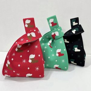 Sac fourre-tout pliable en tricot pour femme, mini sac à main en crochet, idéal pour les courses, motif Noël rouge et vert, vente chaude - Product Image 1