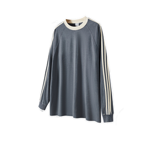 <span class=keywords><strong>2024</strong></span> Otoño Invierno lavado tres barras deportes hombro manga larga <span class=keywords><strong>Camiseta</strong></span> hombres suelta Color sólido - Product Image 5