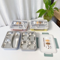 Boîte à lunch rectangulaire en acier inoxydable avec compartiments, design épaissi à trois ou quatre compartiments, doublure amovible, boîte bento isotherme