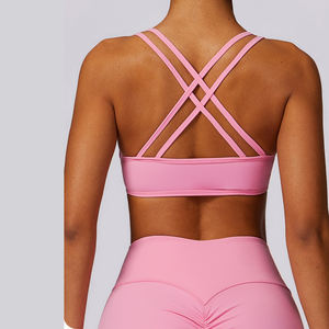 Mujeres gimnasio doble correa Cruz espalda gimnasio sujetador Fitness Spandex acolchado deportes sujetador Actice Top - Product Image 1