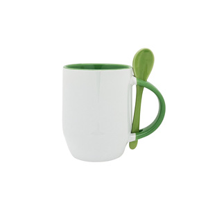 Taza de cerámica para sublimación con cuchara, 11 oz, taza en blanco para transferencia de calor, para regalo, diseño de color sólido - Product Image 3