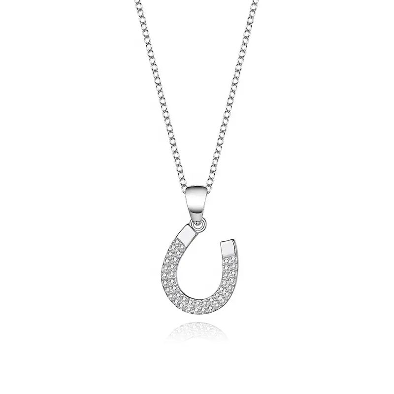 S925 colar de prata esterlina feminino, em formato de u horseshoe, colar, pingente, corrente, joia da moda, zircônio