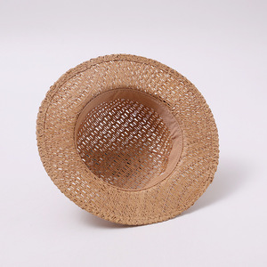 <span class=keywords><strong>Sombrero</strong></span> de Paja Panamá Retro para Niños, Transpirable, Tejido Calado, Parte Superior Plana con Hebilla, Estilo Británico, Protección Solar, <span class=keywords><strong>Sombrero</strong></span> de Playa para Verano - Product Image 4