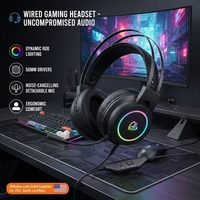 Auriculares para Juegos con Cable OEM ODM, Control Táctil, Iluminación RGB, Baja Latencia, Micrófono, Cable de 2 m, Carga Micro USB para PC