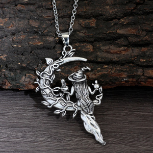 Collar con Colgante de Bruja Gótica de Halloween con Calavera, Luna y Estrella, Sombrero Mágico Misterioso, Escoba de Bruja, Joyería de Moda Gótica para Fiestas Rock, Regalo - Product Image 4