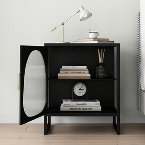 Mesita de noche de madera con cara de vidrio arcoíris, nórdica, minimalista, larga, para dormitorio - Product Image 2