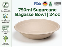 Bol en fibre de canne à sucre écologique jetable de 750 ml, compatible micro-ondes, pour pique-nique, boîte à lunch scolaire, événement d'entreprise