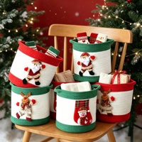 Panier de rangement pliable en corde de coton tressée pour décoration de Noël, panier de rangement pour articles divers, cadeau pour enfant avec poignée