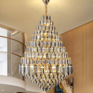 Lustre de hall de bâtiment duplex, escalier en colimaçon, hôtel de luxe léger, hall creux, projet de villa, cristal moderne pour salon - Product Image 1