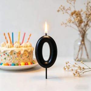 Velas con Diseño de Número para Fiestas, Número 0 Negro de 6 cm, Decoración para Pastel de Cumpleaños - Product Image 4