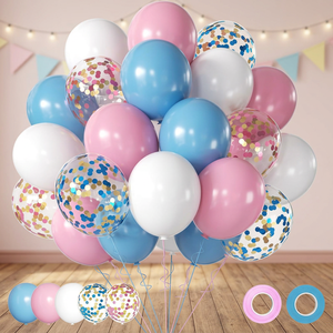 12 Inch Pink Blue <b>White</b> Latex Balloons with <b>Confetti</b> for Birthday Party Decorations and Celebrations - Product Image 3