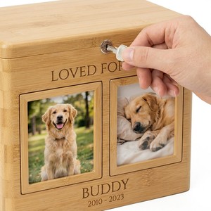 Urne funéraire sécurisée en bambou avec serrure à clé, cadre photo à double charnière, grande boîte commémorative pour cendres de chiens, coffre-fort - Product Image 4