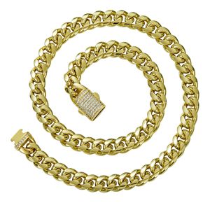 Wholesale PVD Gold Plated Stainless Steel Miami Cuban <b>Chain</b> Necklace with <b>Iced</b> <b>Out</b> Buckle [6-14MM 16-31"] - Product Image 2