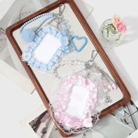 Article tendance : Porte-cartes et pendentif de sac en dentelle perlée multicolore, avec nœud en dentelle et boule de fourrure en forme d'ours