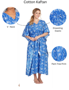 Robe Kaftan en Coton à Motifs Floraux Magnifiques, Imprimée à la Main, Taille Unique, Parfaite comme Cache-maillot, Vêtement de Nuit, Kaftan Indien, Robe Longue - Product Image 1