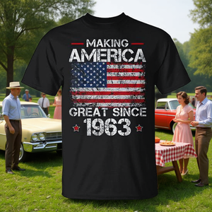 T-shirt rétro pour homme et femme pour le 60e anniversaire, avec la phrase « Making America Great Since 1963 » - Style promotionnel - Product Image 3