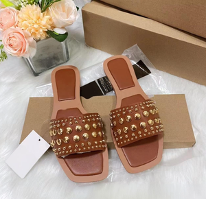 Женские туфли ZA Temu: модные европейско-американские плоские сандалии с металлическими декоративными элементами для повседневного образа - Product Image 2