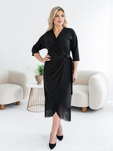 Nouvelle robe en satin unie pour femmes, automne-été, grande taille, simple, amincissante, anti-âge, impression numérique, robe midi - Product Image 1
