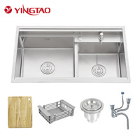 Évier de cuisine multifonction YINGTAO, haute technologie, double bac, encastré, en acier inoxydable poli, design contemporain