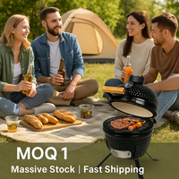 Barbecue au charbon de bois en céramique de 13 pouces, moderne et luxueux, avec revêtement en poudre, grille de cuisson chromée, hauteur réglable