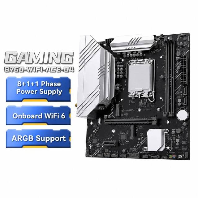B760-WIFI-ACE-D4 Motherboard LGA1700 DDR4 8+1+1 Phase Power Onboard WiFi 6 ARGB Support Micro ATX Desktop PC Motherboard