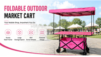 Chariot de Vente Pliant Robuste avec Auvent Pare-Soleil, Table de Présentation et Quatre Roues pour Ventes au Marché