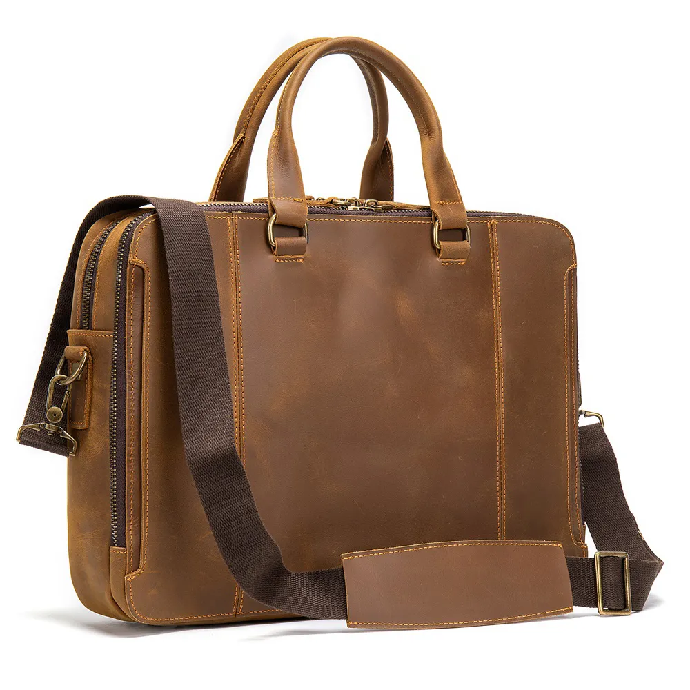 2023 Cross Body Vintage Leather Computer Satchel Briefcase Laptop Case Business Travel Messenger Shoulder Bag For Men