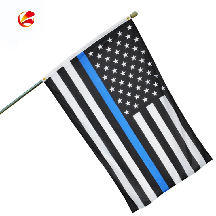 Thin Blue Line ธง3X5ฟุตดาวปักลายเย็บลายสีดำสีขาวสีฟ้าตำรวจอเมริกันธง Honoring การบังคับใช้กฎหมายเจ้าหน้าที่
