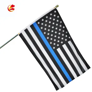 細い青い線の旗3x5フィートの刺Embroideredされた星は縞模様を縫い付けました黒白青アメリカの家の旗警察の旗