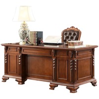Bureau de direction en bois massif de style américain, mobilier de bureau de luxe, bureau de président antique en bois sculpté à la main