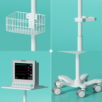 Chariot médical à moniteur patient en métal réglable en hauteur avec verrouillage central et 5 roulettes silencieuses pour urgence ou hôpital