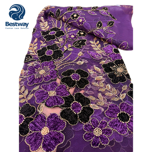 Bestway nuevo doble Color 3D cinta bordado flores cuentas lentejuelas encaje <span class=keywords><strong>tela</strong></span> alta calidad mujeres fiesta encaje telas - Product Image 2