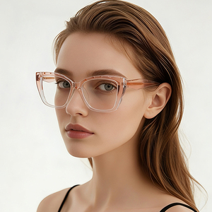 MS 97815 Lunettes anti-lumière bleue pour femme, monture œil de chat ludique en TR, cadre losange rouge cristal, branches minimalistes, prêtes pour la prescription - Product Image 1