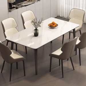 Ensemble table et chaises de salle à manger minimaliste italien moderne, plateau de table en quartz de luxe léger, rectangulaire, en marbre, pour la maison, l'appartement, le salon - Product Image 3