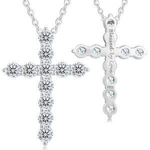 Envío Gratis, Joyería Religiosa Cristiana, Plata S925, Collar con Colgante de Cruz de Lujo con Diamantes CZ Chapados en Oro de 14K para Hombre y Mujer - Product Image 1